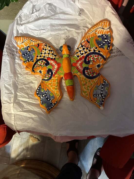 Talavera Other - Large Talavera Pottery Hand Painted Mexican Butterfly Wall Art Decor